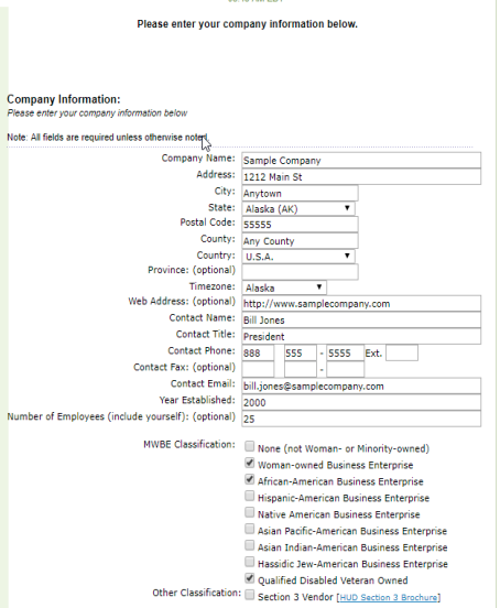 How to enter company information to register you company.